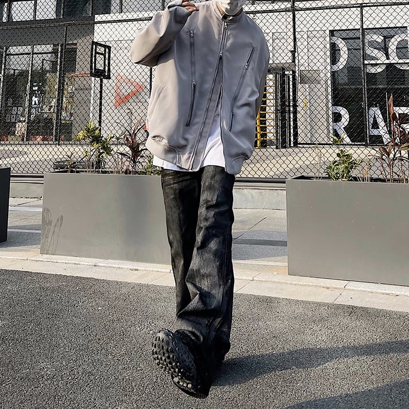 BLACKLISTS黒のコーティングデニムフレアパンツ | mblueshop