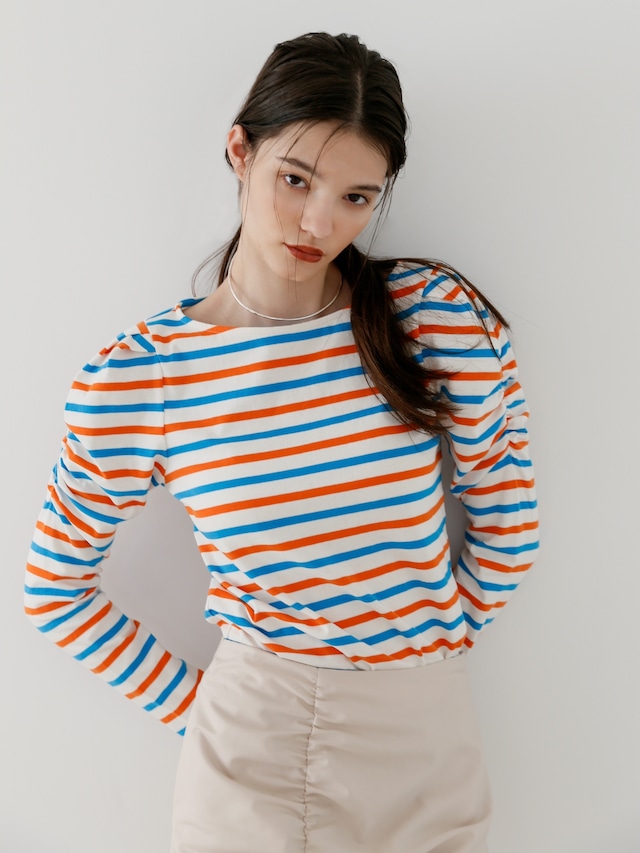 puff sleeve border tee（orange×blue）