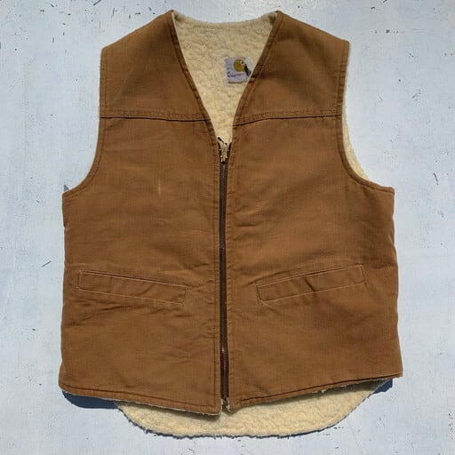 70's Carhartt カーハート ブラウンダック ワークベスト 裏ボア プリントタグ MEDIUM ユニオンチケット USA製 希少  ヴィンテージ | agito vintage powered by BASE