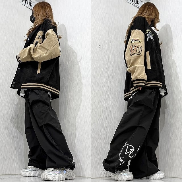 サガラ刺繍＆ALL刺繍 ワッペン スウェード 袖切替 スタジャン ブルゾン