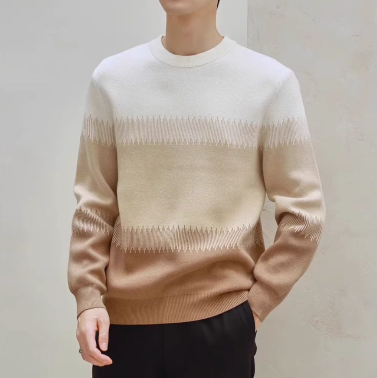 ボーダー柄 クルーネック ニットセーター af0343