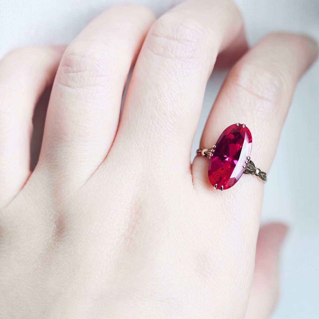 K18 合成ルビー 和彫ヴィンテージリング | 結antiques ヴィンテージ