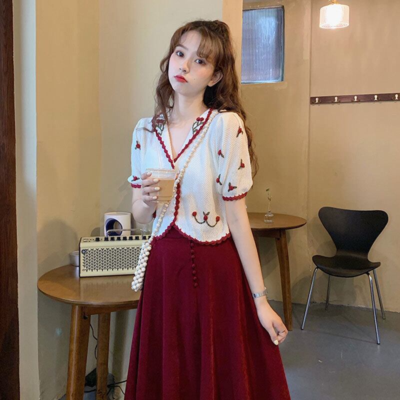 スタンダードショートTシャツ サマー薄手ニットセーター カーディガントップス レトロ 夏物 萌量不足51725532925