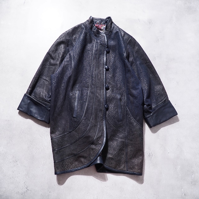 ” Adarcrea ” deformation mao collar silhouette vintage leather jacket