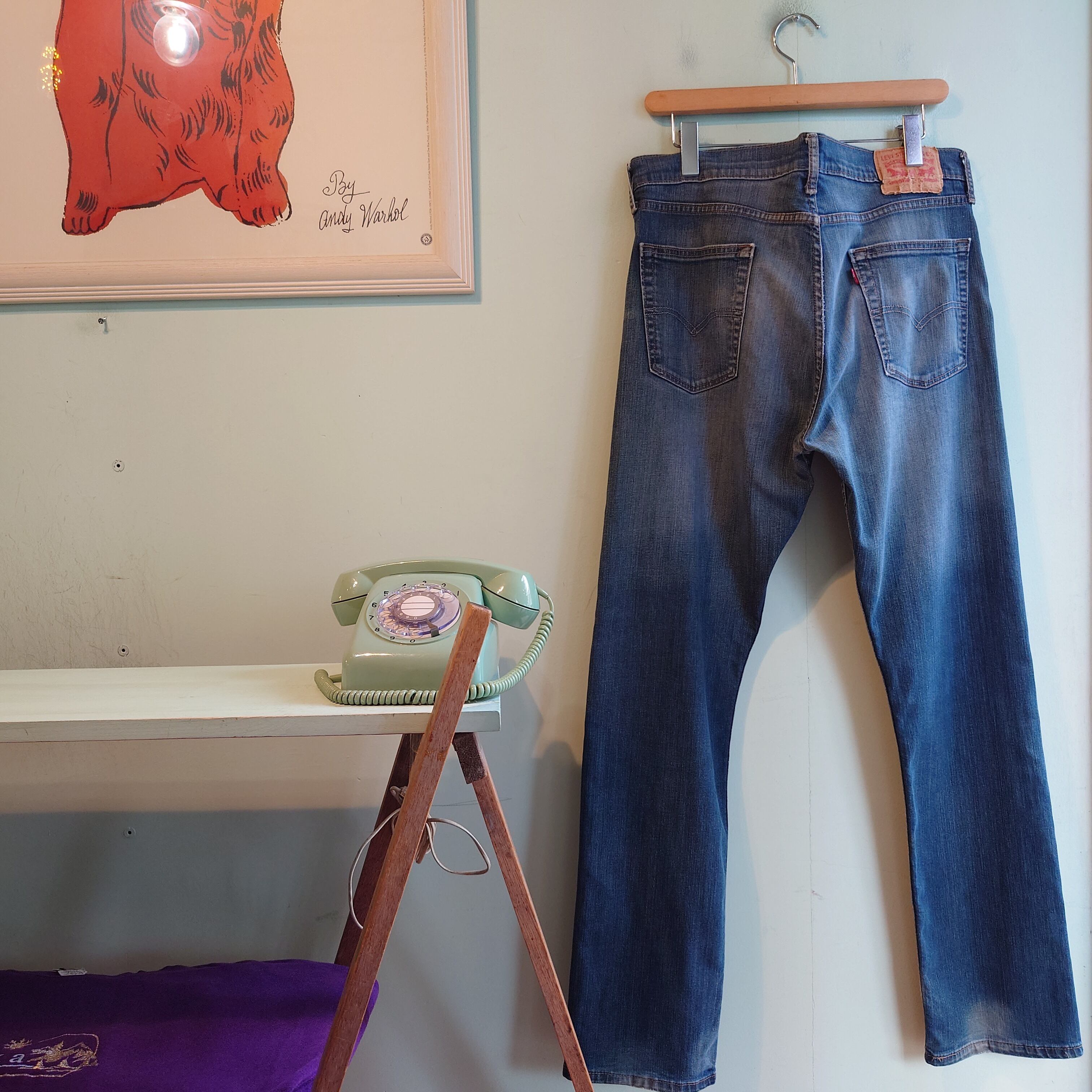 パンツ デニム ジーンズ ダメージ加工 クラッシュ レザーパッチ W-33/L-32