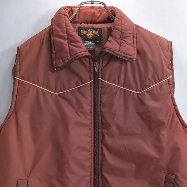 80～90s RIO GRANDE スタンドネック パディングベスト ヴィンテージ 中綿入り ヨーク切替 ナイロンベスト フェード ブラウン ビンテージ USA アメリカ古着 メンズ Mサイズ