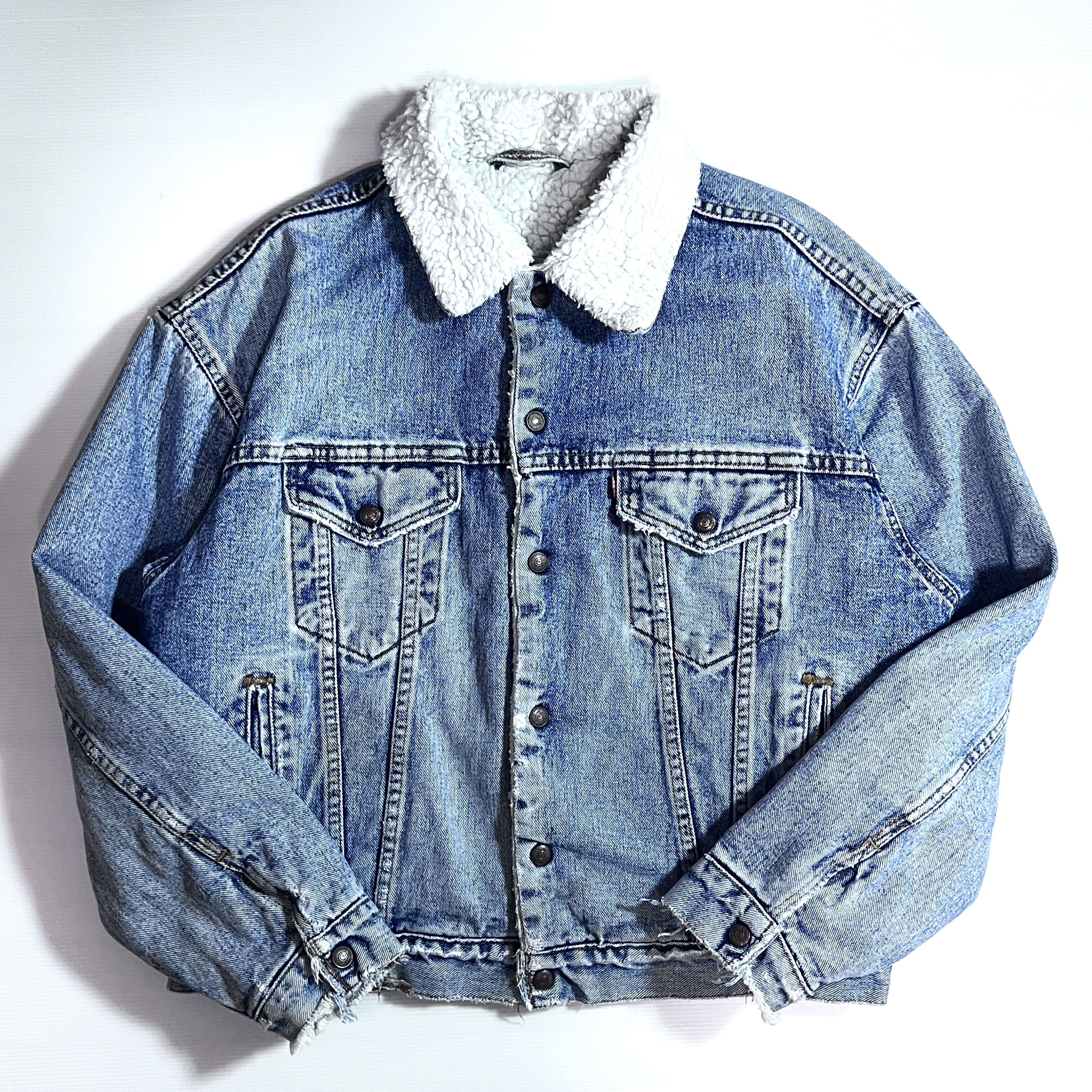 1990'S Levi's 70609-4891 Padded Denim Boa Jacket, Made in USA, Men's Size L (approx.), Vintage cotton blue type Vintage Second Hand