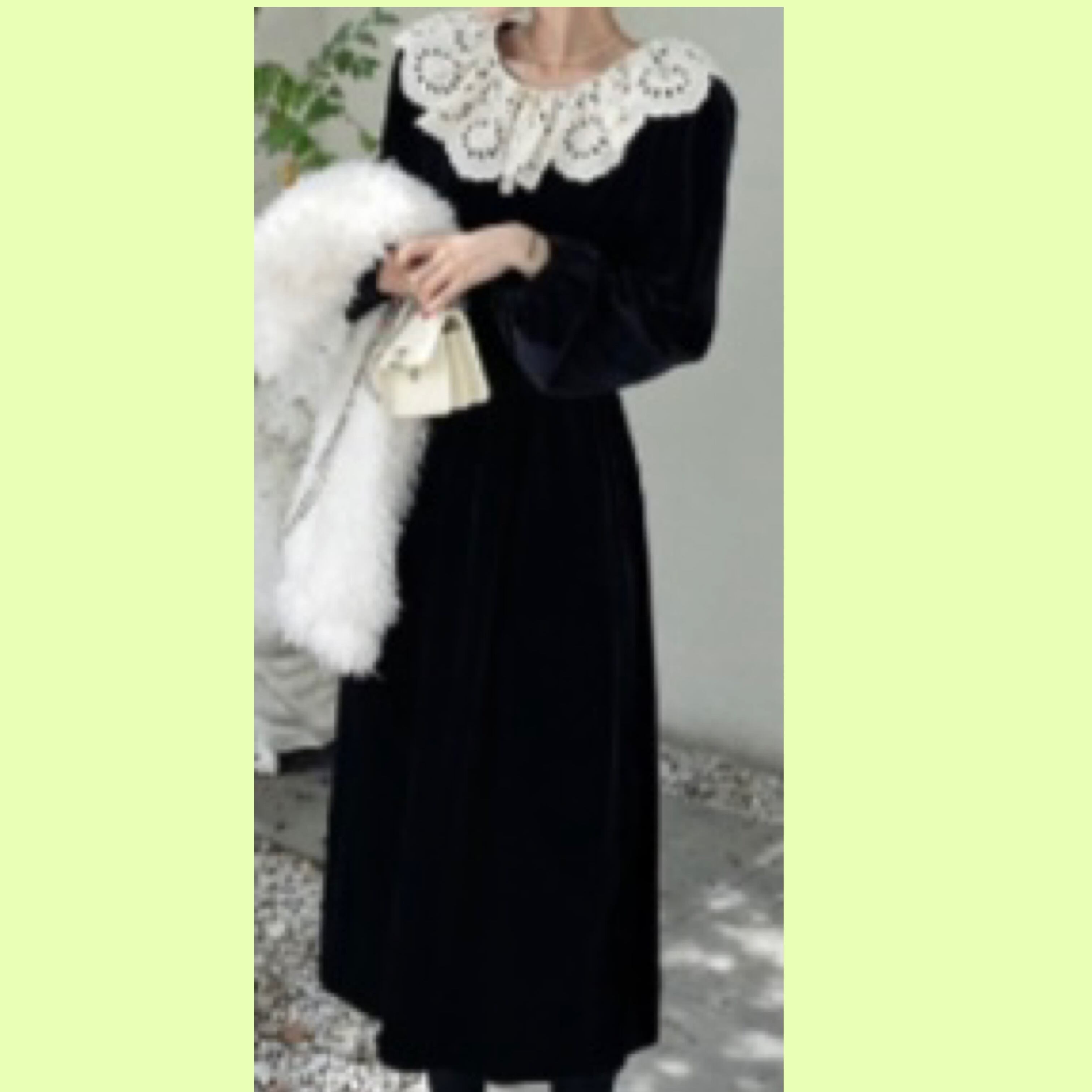 レース襟ベロアワンピース | Pay ID レース襟ベロアワンピース