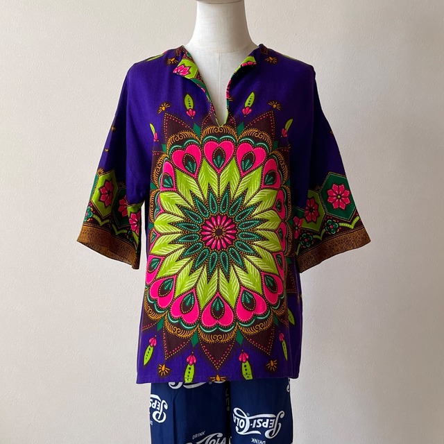 Hand Ｍade 70s Vintage Psychedelic pattern Shirts W195
