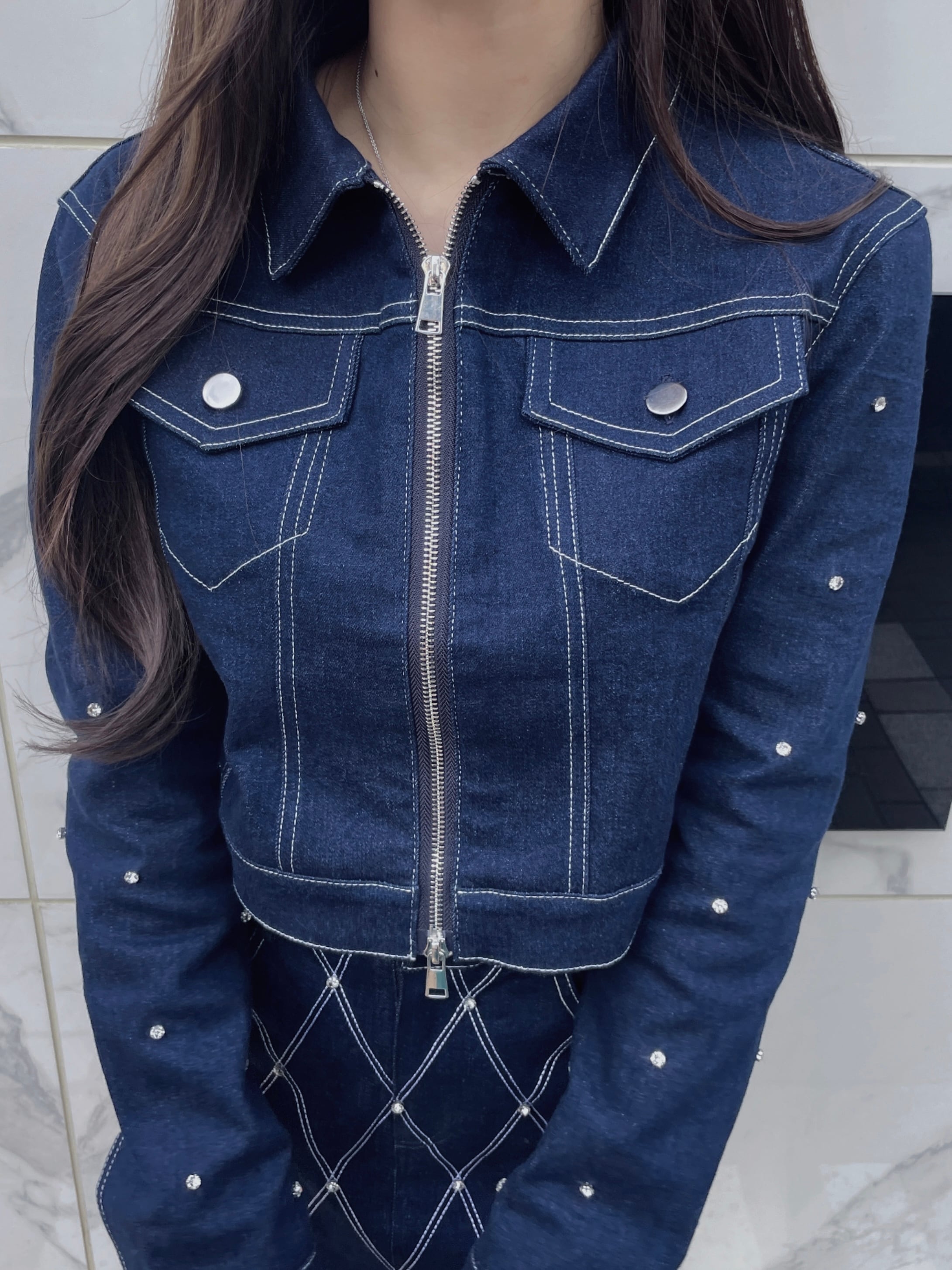 Denim white stitch kirakira jacket