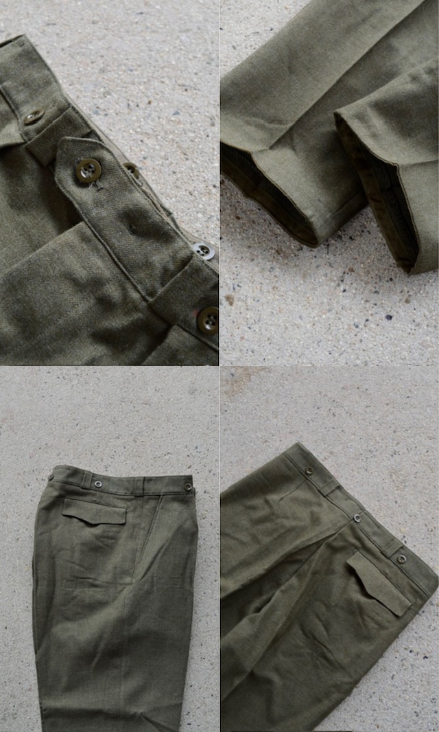 Bergian Army ABL 1968's PVBA BEGETEX社 HeavWool Gabardine Slacks Dead Stock Wool Trouser ベルギー軍 ウールスラックス ダークオリーブ