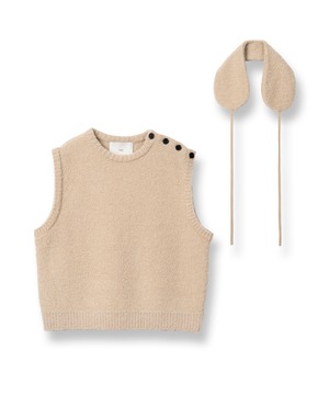 TAN / 24FW-7 BOUCLE KNITTED VEST&EARMUFFS (BEIGE)