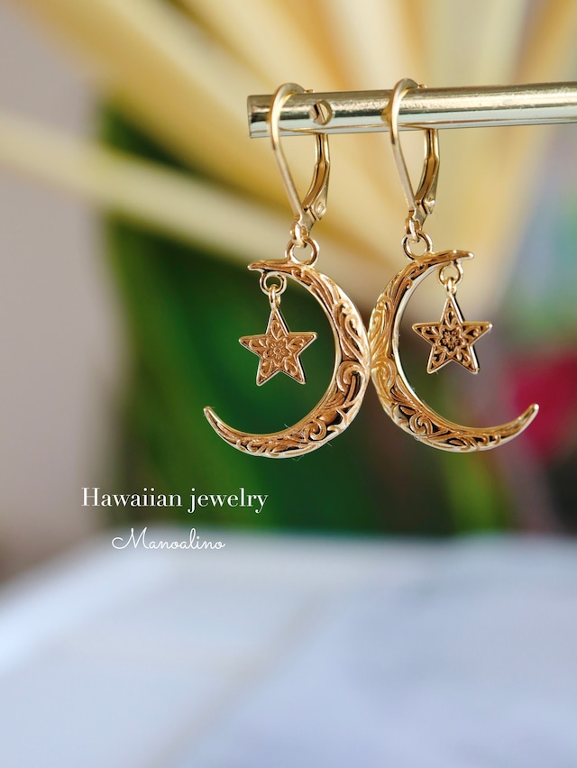 Mahina moon&star earring Hawaiianjewelry (ハワイアンジュエリー月&星ピアス、イヤリング)