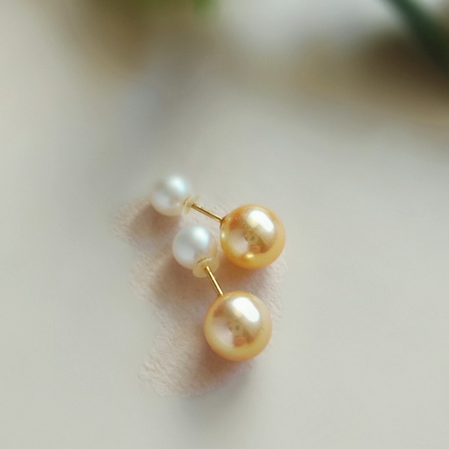 【Perle d'or】アコヤ真珠8.5mm シャンパンゴールド K18ピアスペア