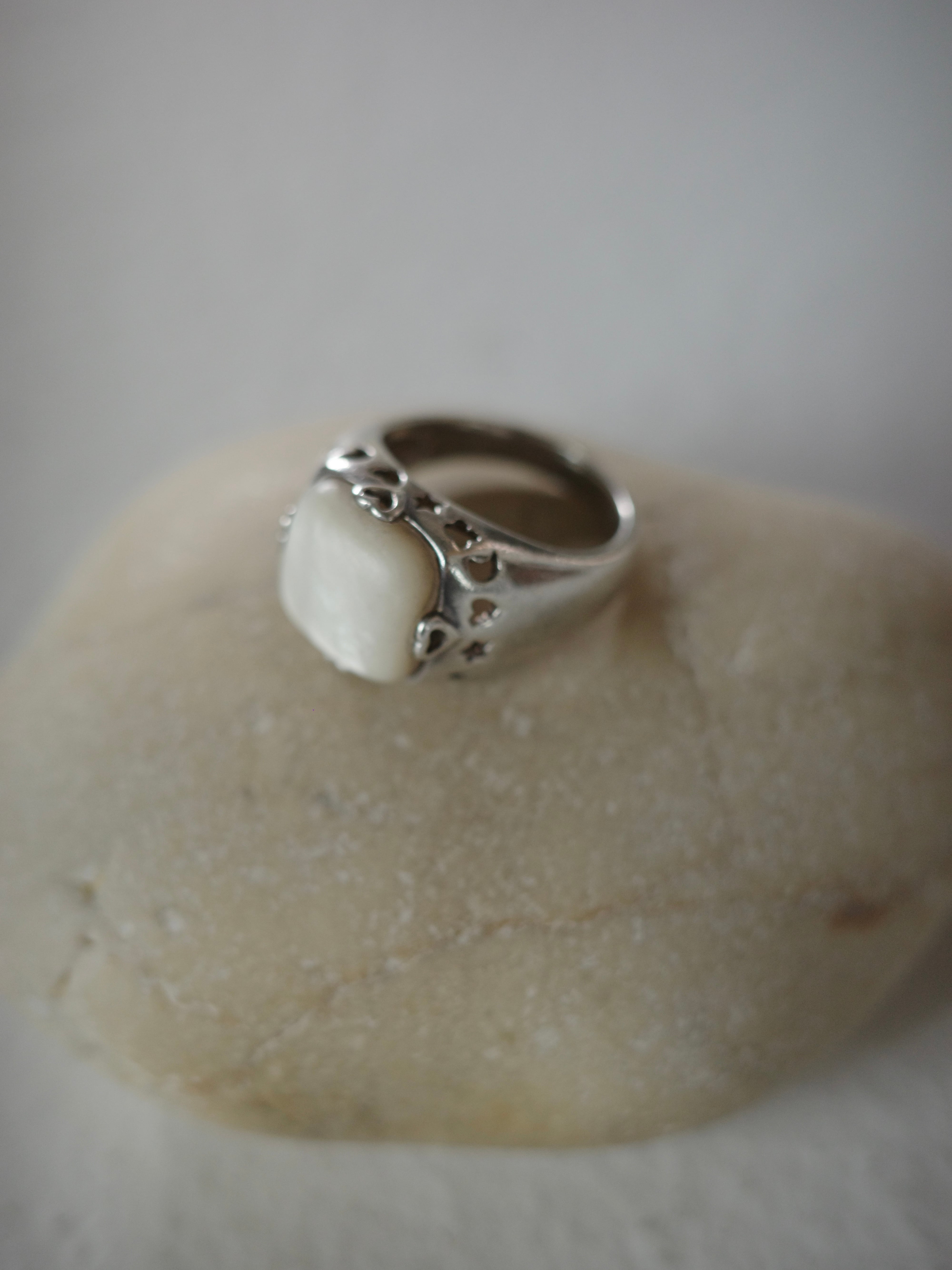 <vintage silver925>white square stone design ring