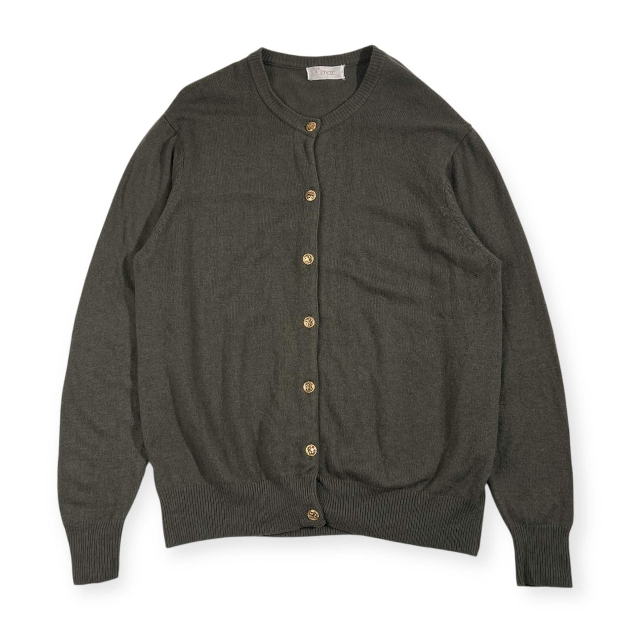 カシミヤ100% Cerezo セレッソ デザインボタン ニット カーディガン L/グリーン系 レディース