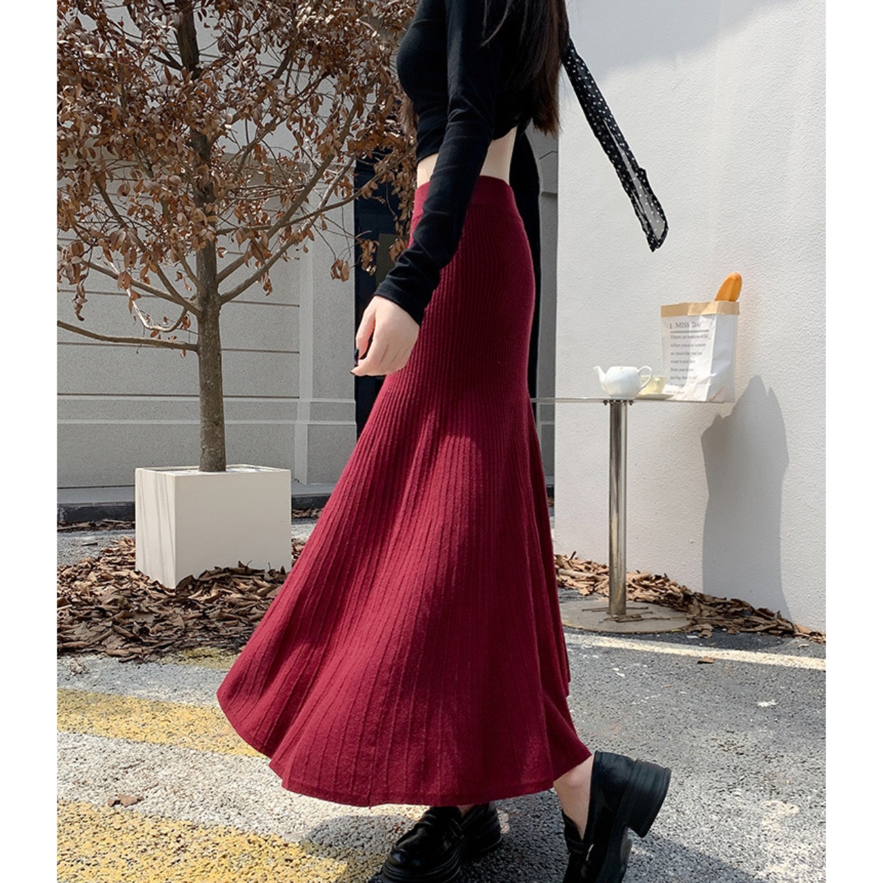 フィットフレア ニット ロング スカート 10313