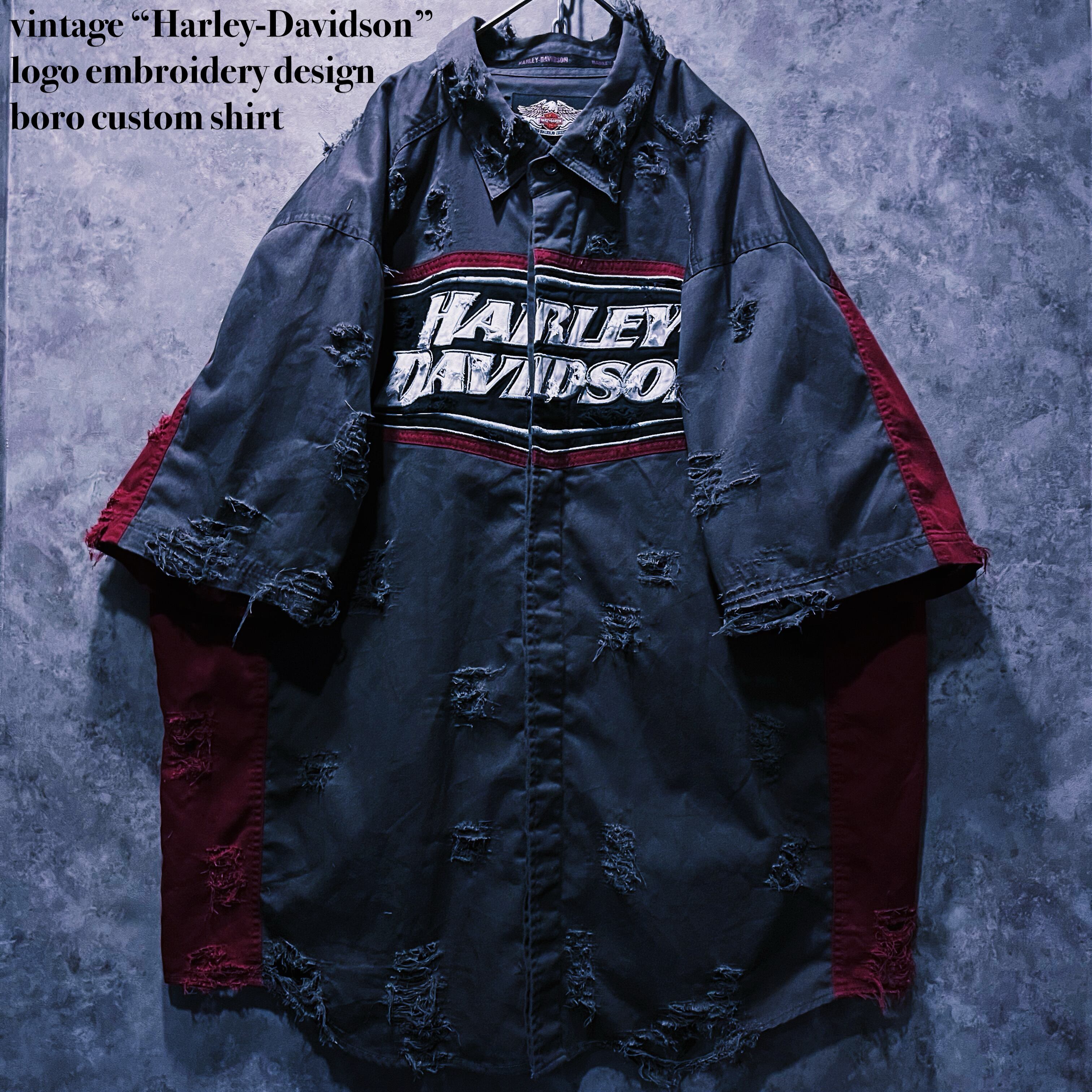 【doppio】vintage “Harley-Davidson” logo embroidery design boro custom shirt