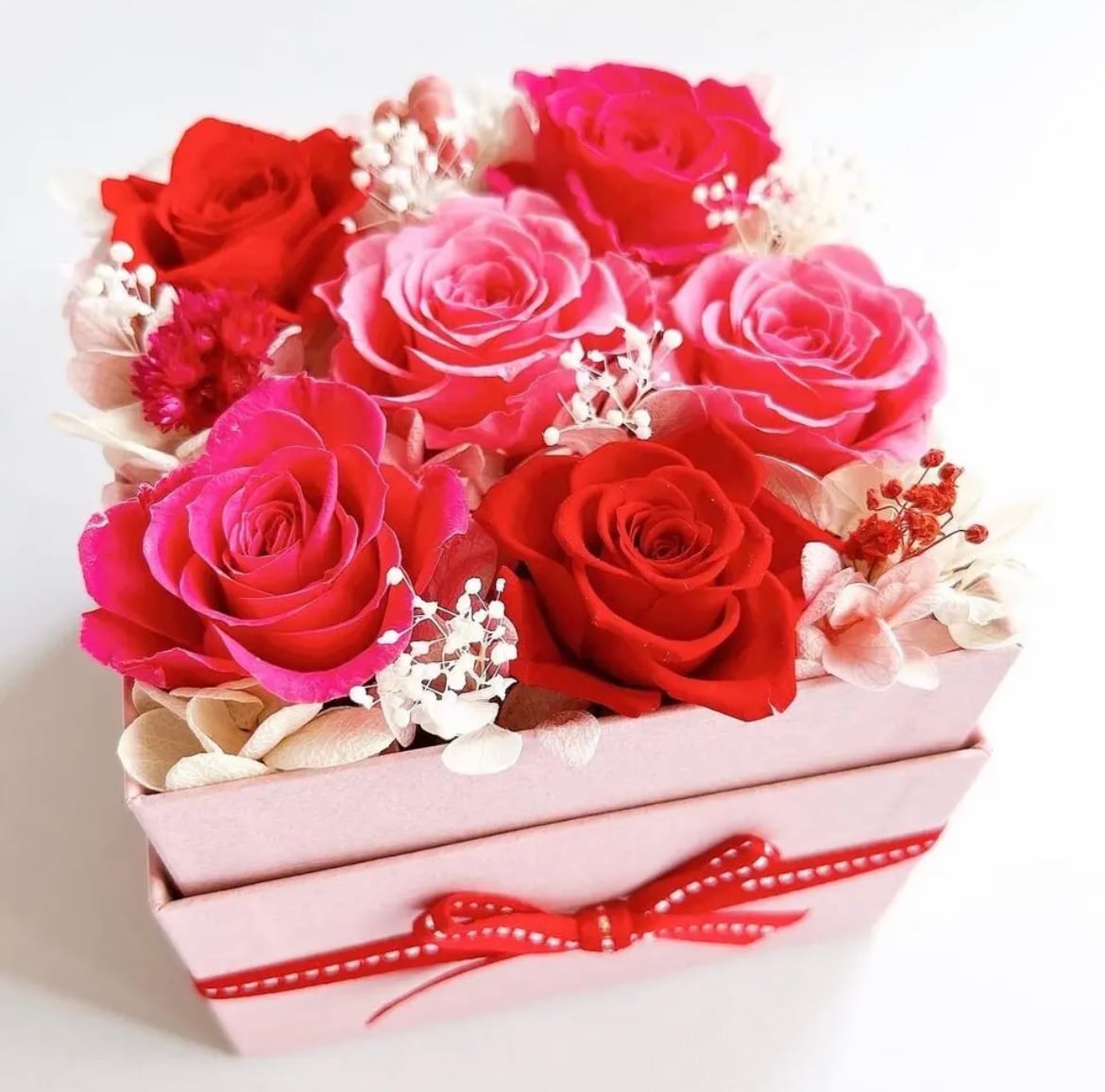 プリザーブドフラワーボックスフラワー フラワーボックス（ピンク・赤