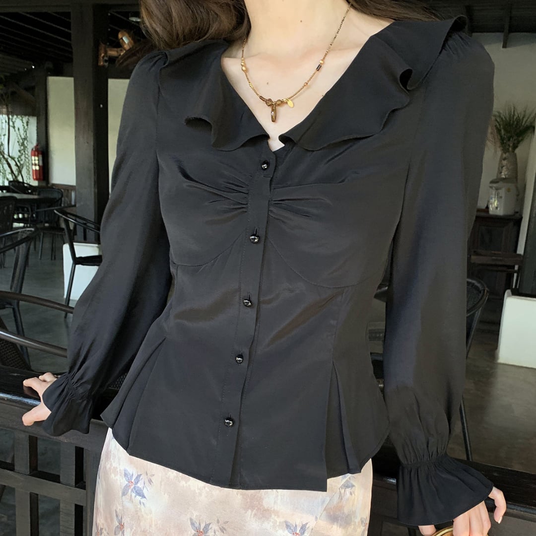 symphonic v neck waist shirt