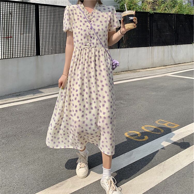 ワンピース レディース 花柄ワンピース ロングワンピース ロング丈 vネック フリル 花柄 小花柄 フラワー 総柄 リラクシー 半袖 パフスリーブ Aライン かわいい 大人可愛い きれいめ シンプル 上品 清楚 フェミニン シック おしゃれ 綺麗 お嬢様 r旅行 おとな ナチュラル ラフ こなれ感 学生 散歩 休日 女子会 抜け感 主役級 ラブリー キュート ガーリー ホワイト 白 春 夏 記念日 10代 20代 30代 S M L 韓国系 韓国 体型カバー 楽ちん リゾート インスタ モテ 送料無料