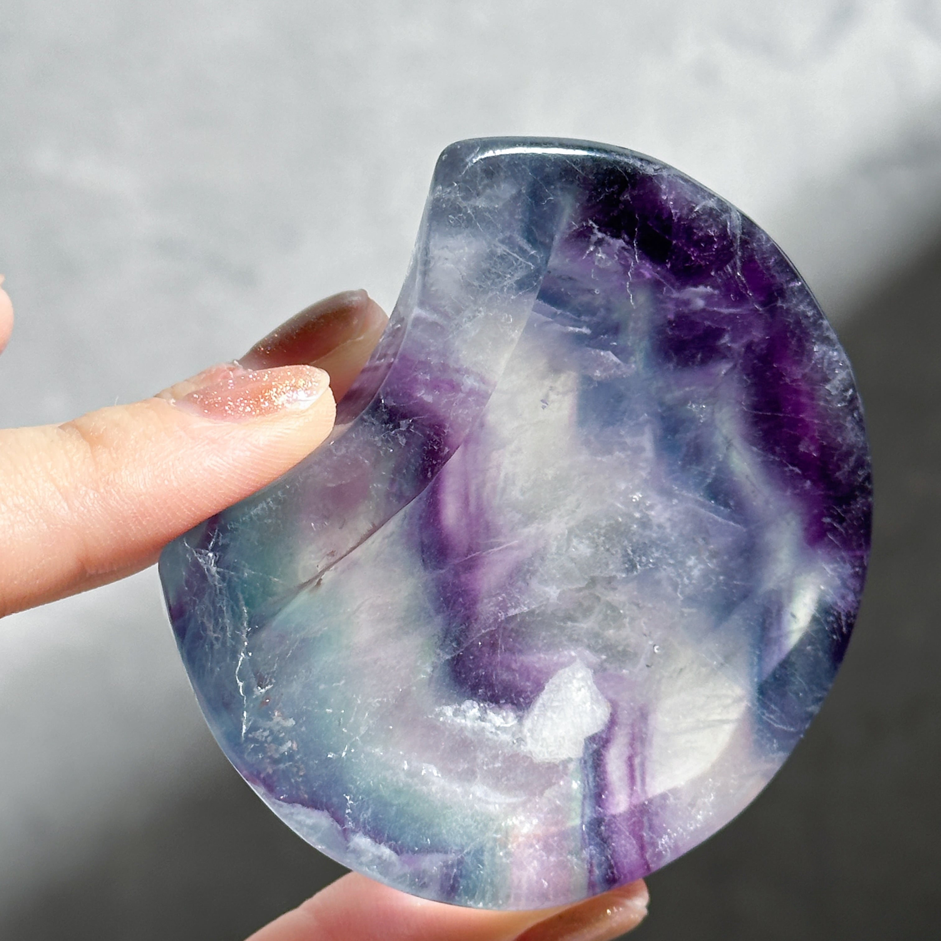 レインボーフローライト月型のうつわ03◇Fluorite◇天然石・鉱物