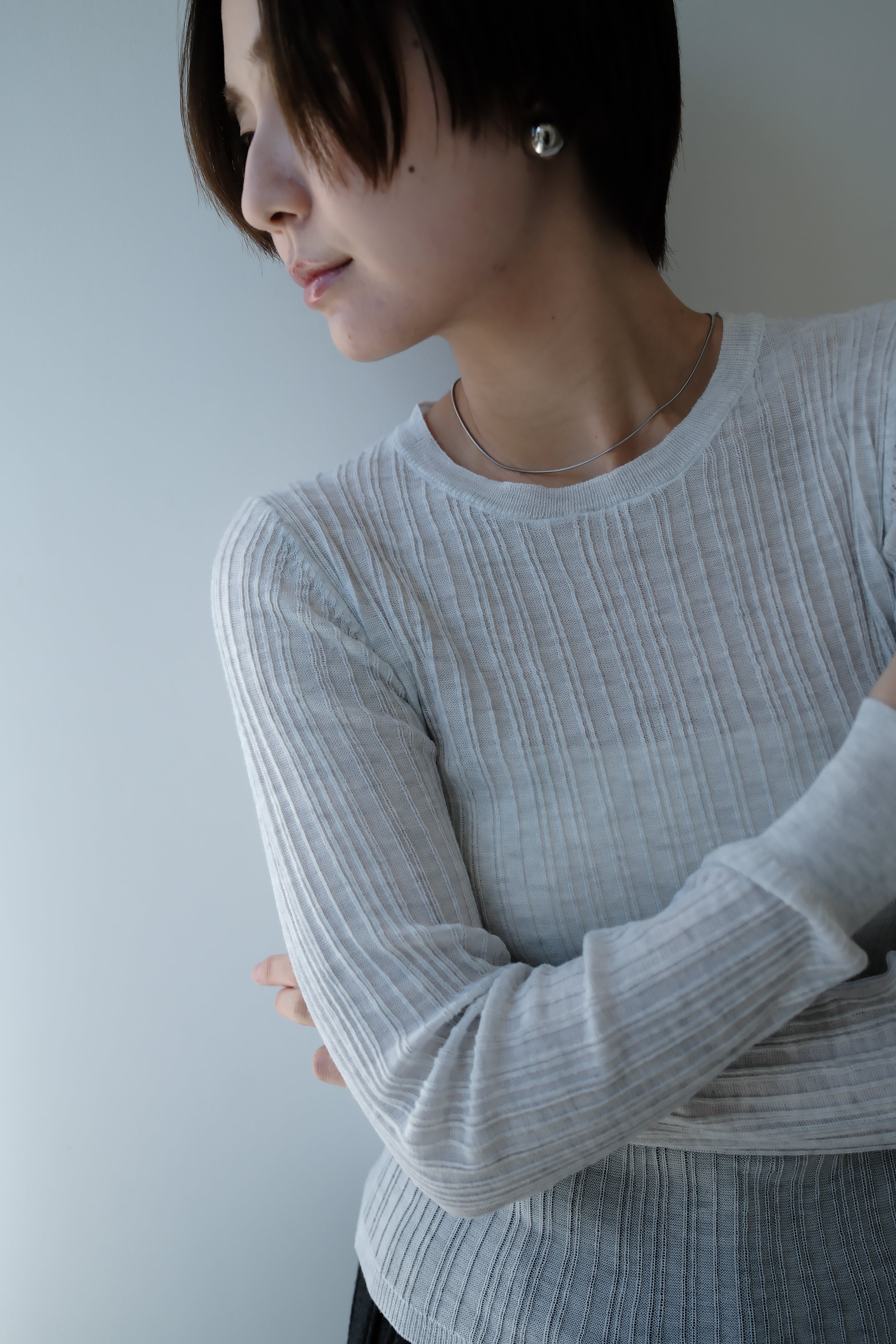 Sheer Random Rib Knit シアーランダムリブニット Oatmeal