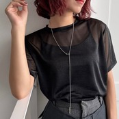 square chain stainless long necklace/silver