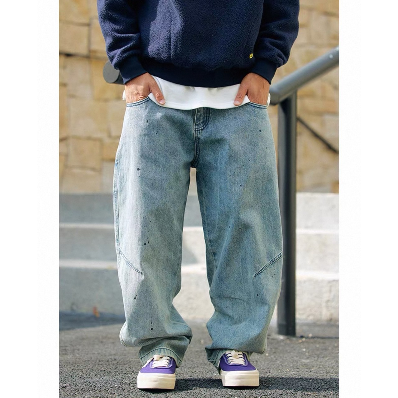 Vintage wash wide straight denim pants 1350 - 9