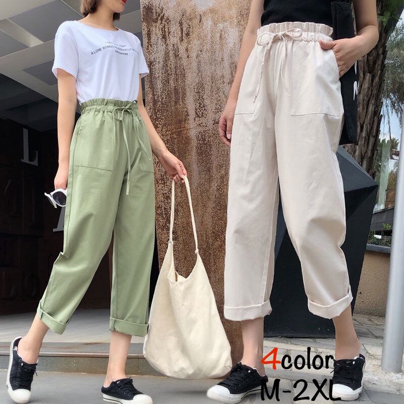 カジュアルパンツ ワイドレッグパンツ ストレートパンツ クロップドパンツ ハーレムパンツ パンツ ズボン ボトムス ポケット 無地 シンプル ルーズ きれいめ 大人女子 大人かっこいい 夏 アプリコット カーキ グリーン 緑 ブラック 黒 M L XL 2XL 大人 お洒落 かっこいい 10代 20代 学生 通学 OL 通勤 お出かけ デート 女子会 休日 コーデ コーディネート 韓国 ファッション オルチャン お取り寄せ 送料無料 hll-0424