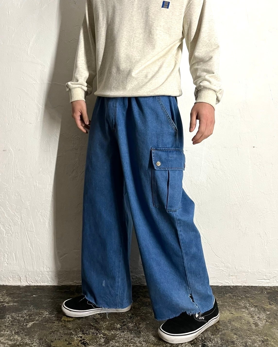 90s Q ambient wear Wide Denim Cargo Pants USA製