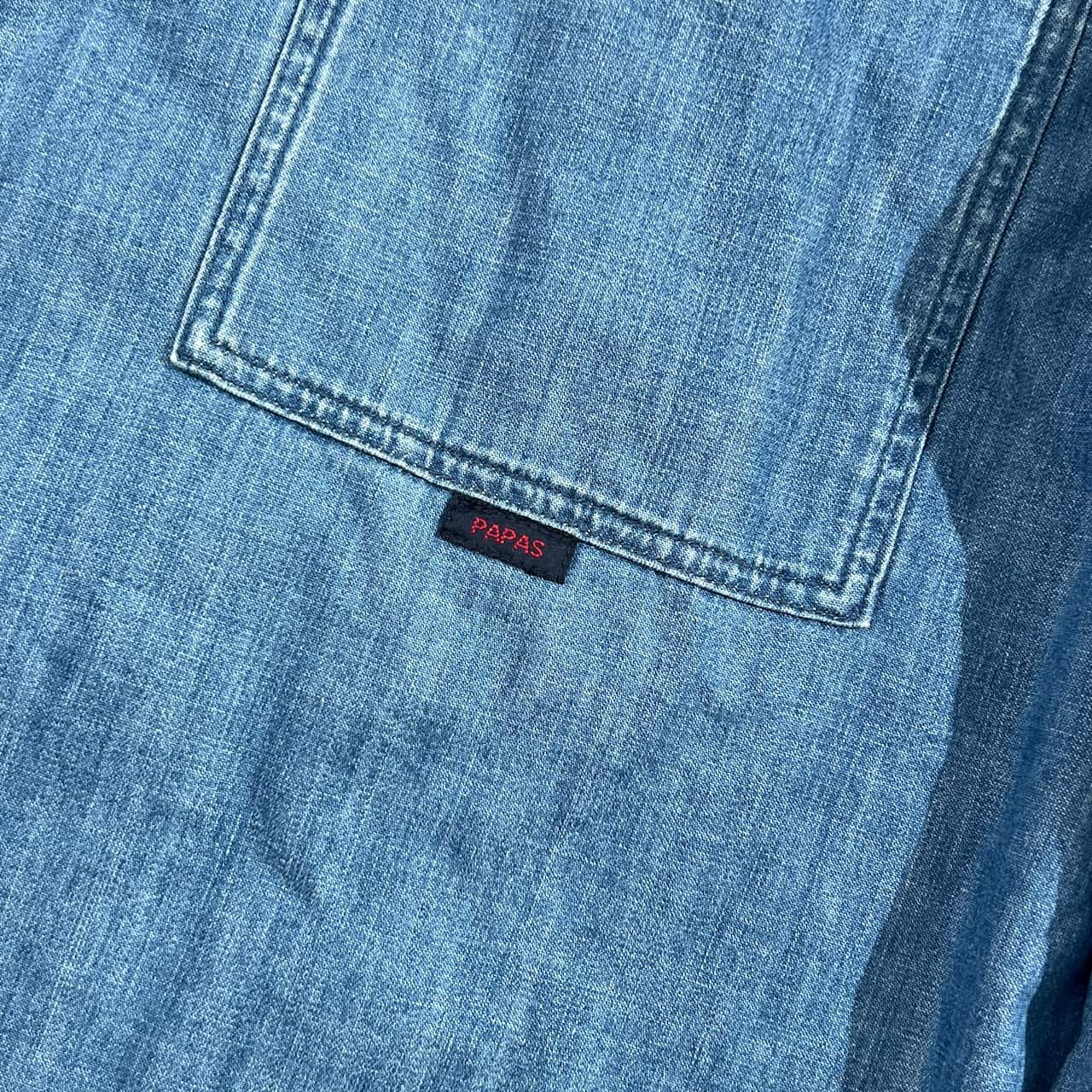 Papas パパス 裏チェック フルジップ シャンブレー デニム ジャケット ジャンパー 50 (L)/インディゴ メンズ