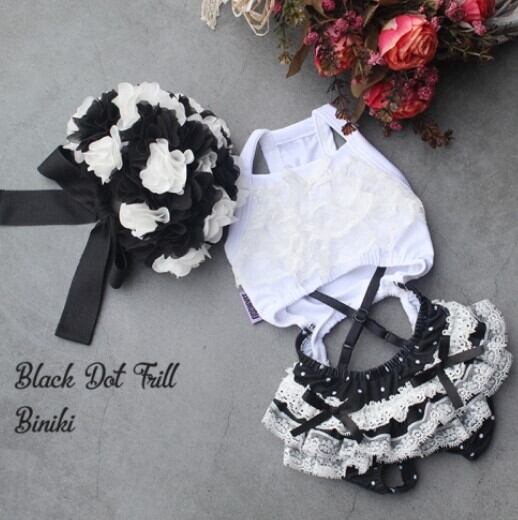 SM/即納【HAPPYJJANGGU】Black Dot Frill Bikini