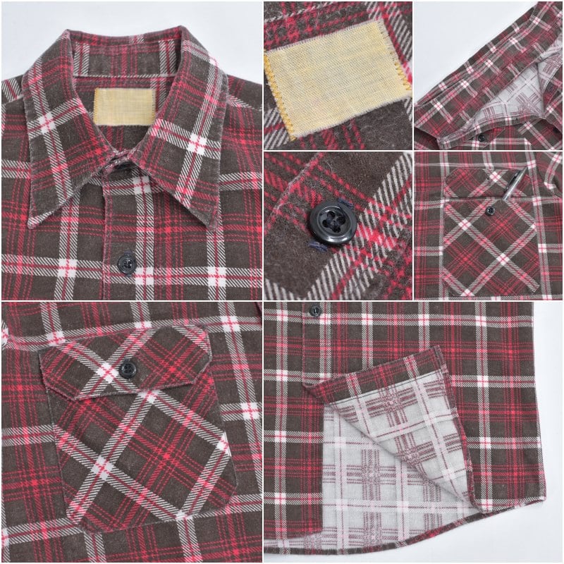 70s Vintage コットンフランネル プリントチェック ネルシャツ
