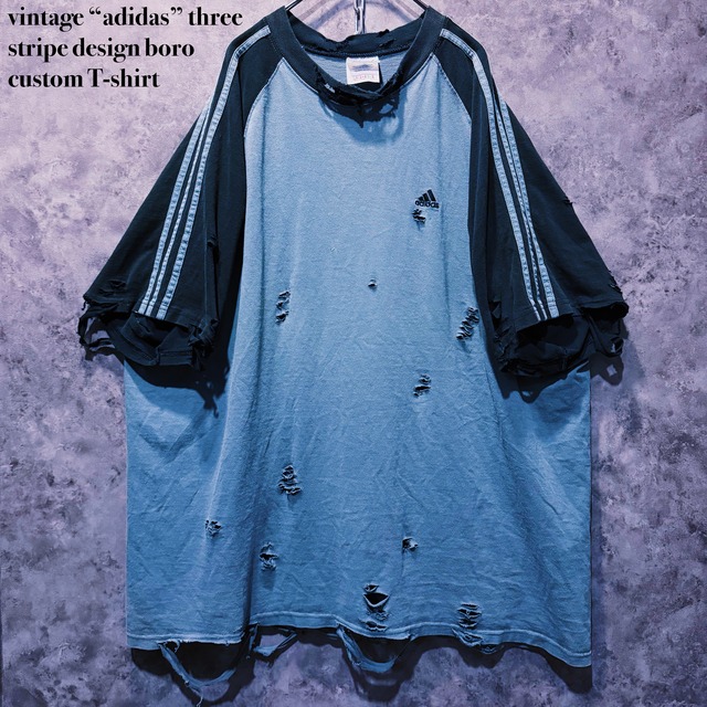 【doppio】vintage “adidas” three stripe design boro custom T-shirt