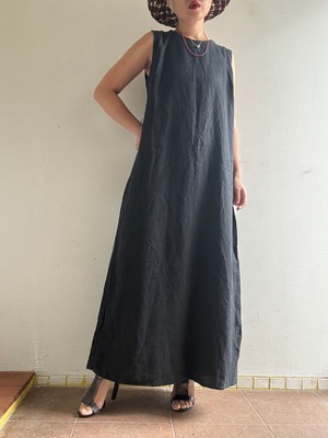 80-90s Vintage Linen Solid Dress
