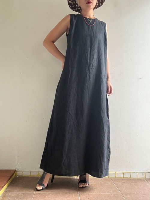 80-90s Vintage Linen Solid Dress