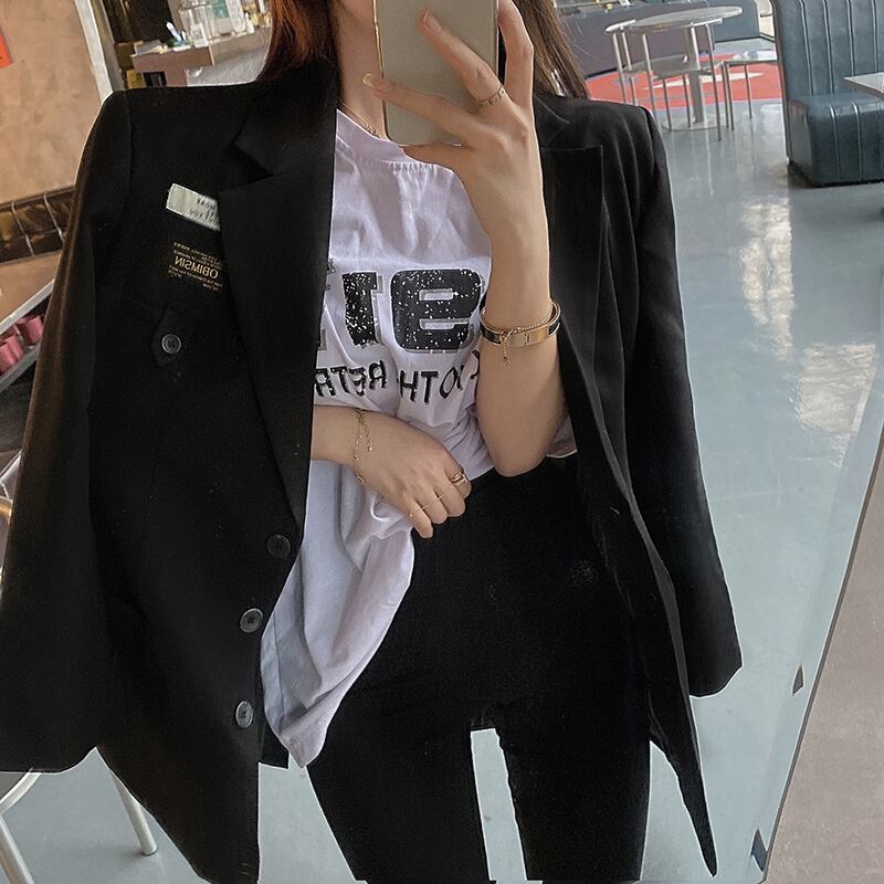 ジャケット ブラックルーズスタイルスプリング 春物 ブラックストロベリース64987388543