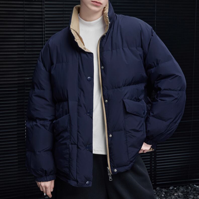 Full-zip short down jacket with logo ◇2color H0938 | Pay ID