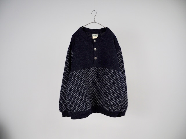 L.L.Bean birds eye pullover wool knit sweater L /navy