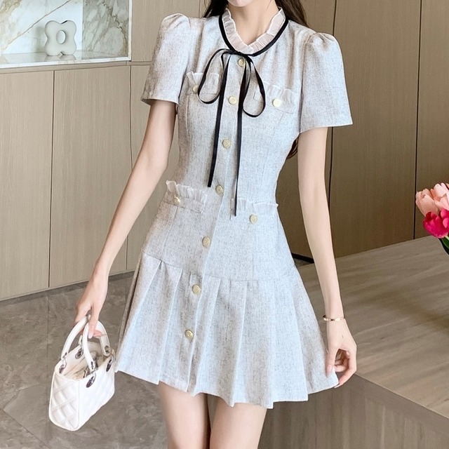 フェミニンツイードプリーツワンピース＊T077