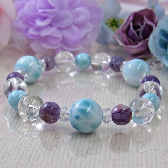 ★20％OFF★今月のお得品/三点限り★大粒 ラリマー チャロアイト ヒマラヤ水晶 虹入り パワーストーン 天然石ブレスレット I75