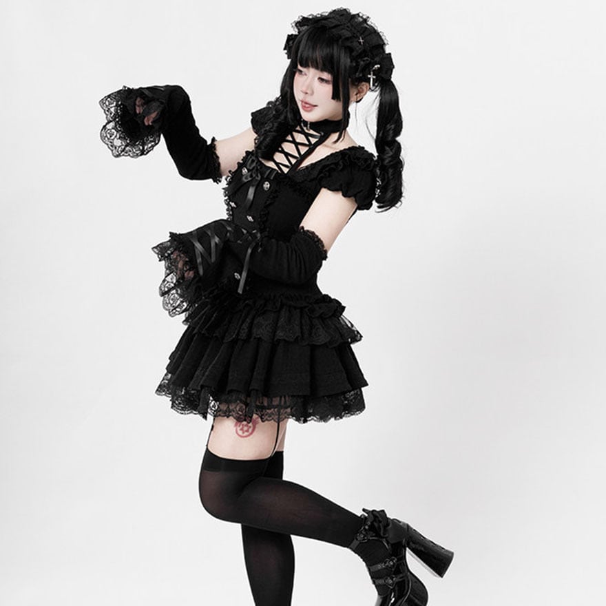 退廃ドールの黒薔薇 ｜十字レースアップゴシックワンピース | ロリータ