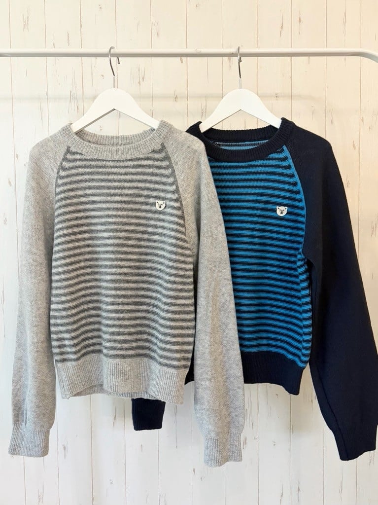 【10/下旬〜11/上旬入荷次第お届けのご予約】 L'ours Polaire et Bleu/ルスポレール&ブリュ ウール混ラグランボーダーラウンドニット 26318118