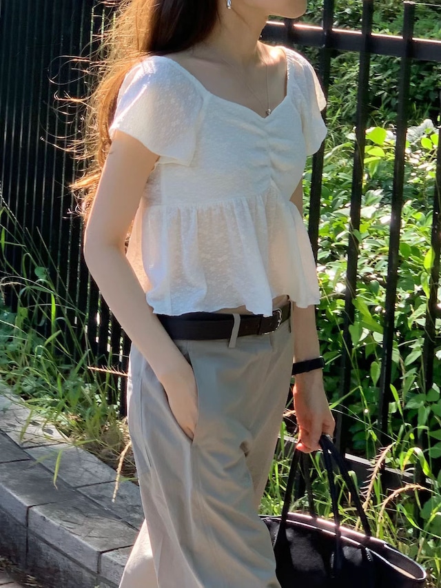 (OUNCE) wreath shirring blouse / 2color