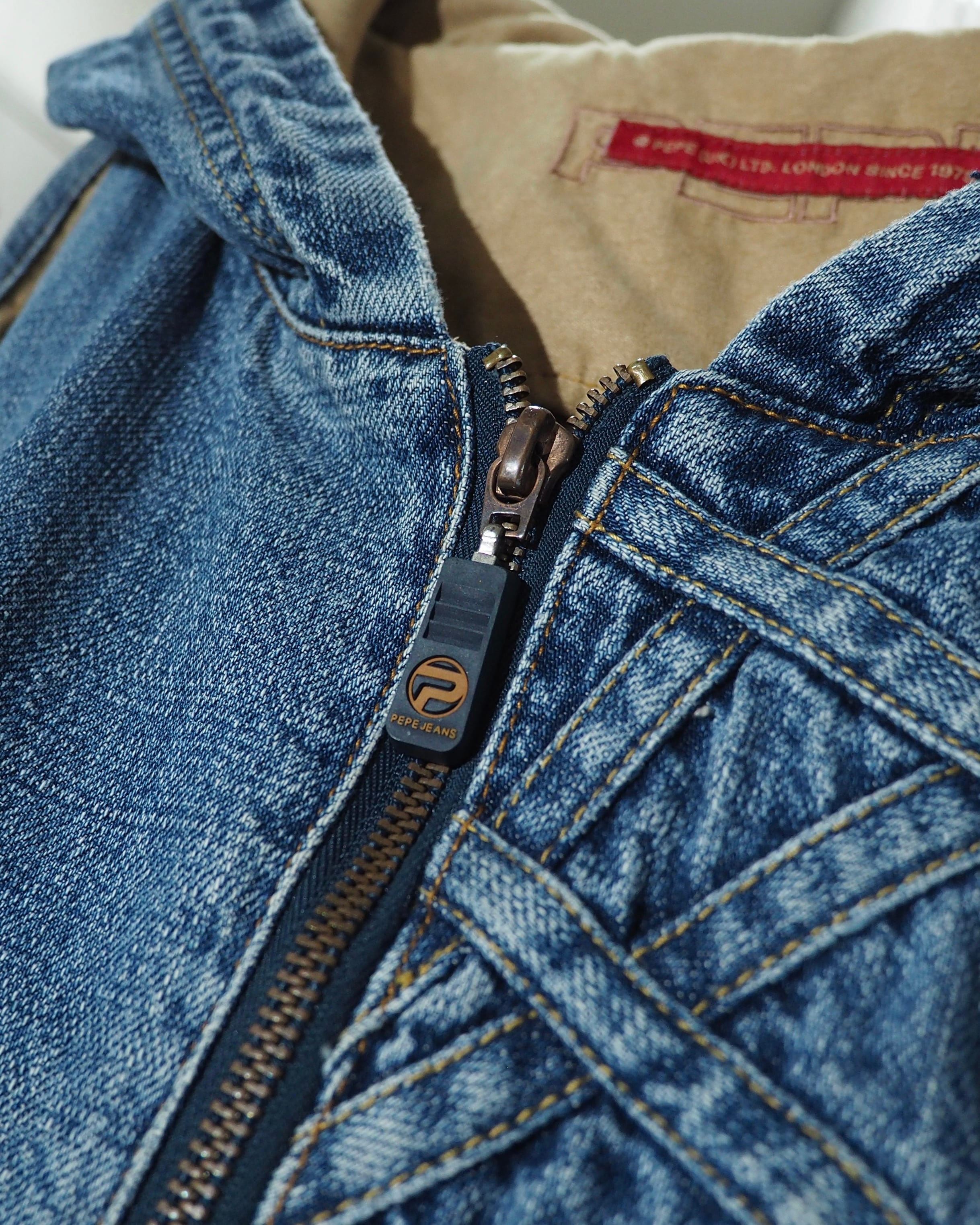 1990s ” Special - PEPE JEANS ” Crossed Lines × Logo Embroidery Vintage Loose Hoodie Denim Jacket