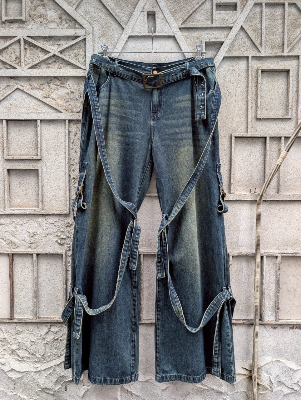 "GIMMICK" tie strap baggy cargo denim pants