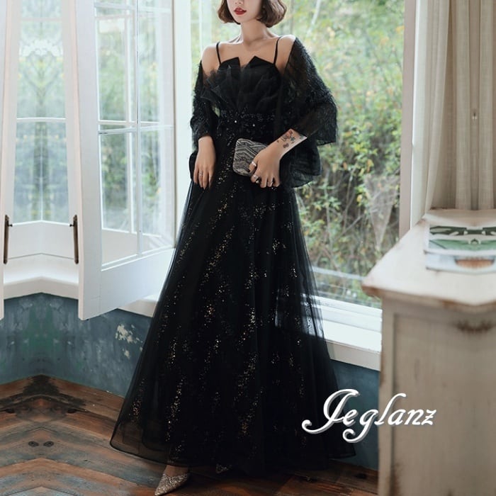 パーティドレス セットアップ 2点 キャミソール ショール付き 光沢感 (M5360)λ