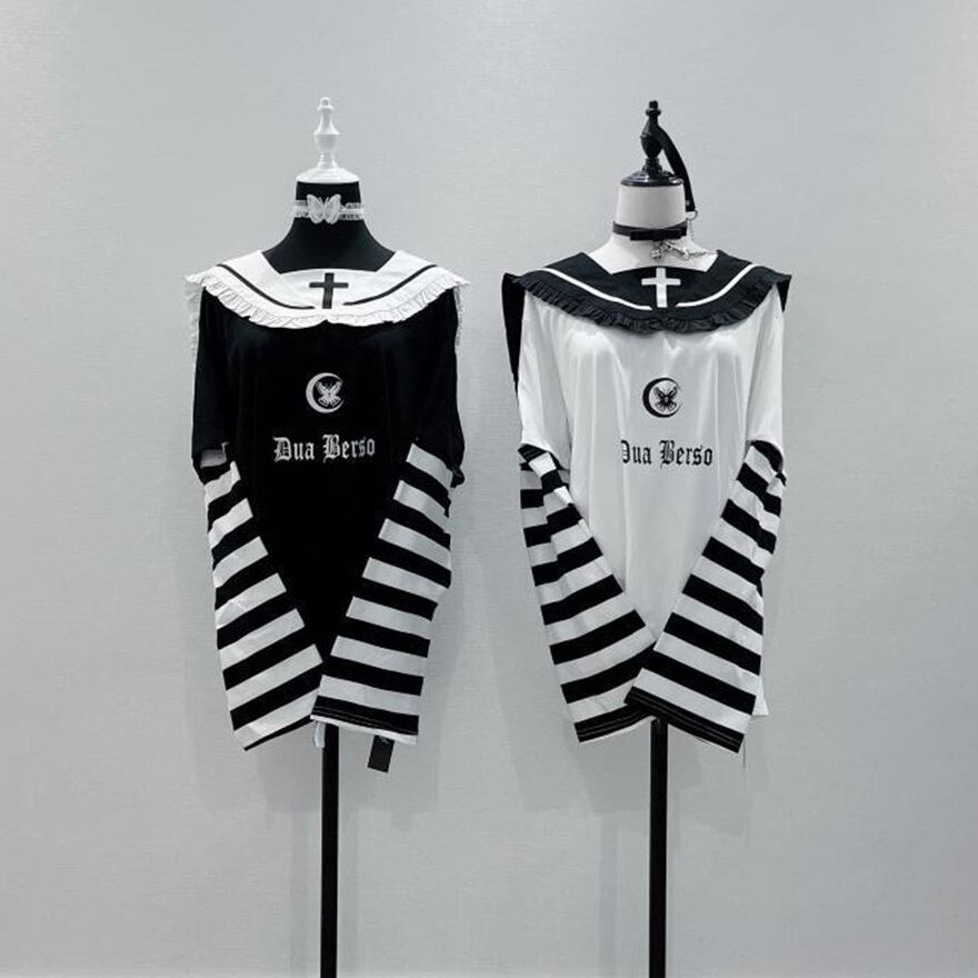 ゴスロリ通販 With U 長袖 Tシャツ セーラー襟 フェイクツーピース