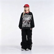 VINTAGE ストリート スタッズネック プリントワッフルロングTシャツ T2226